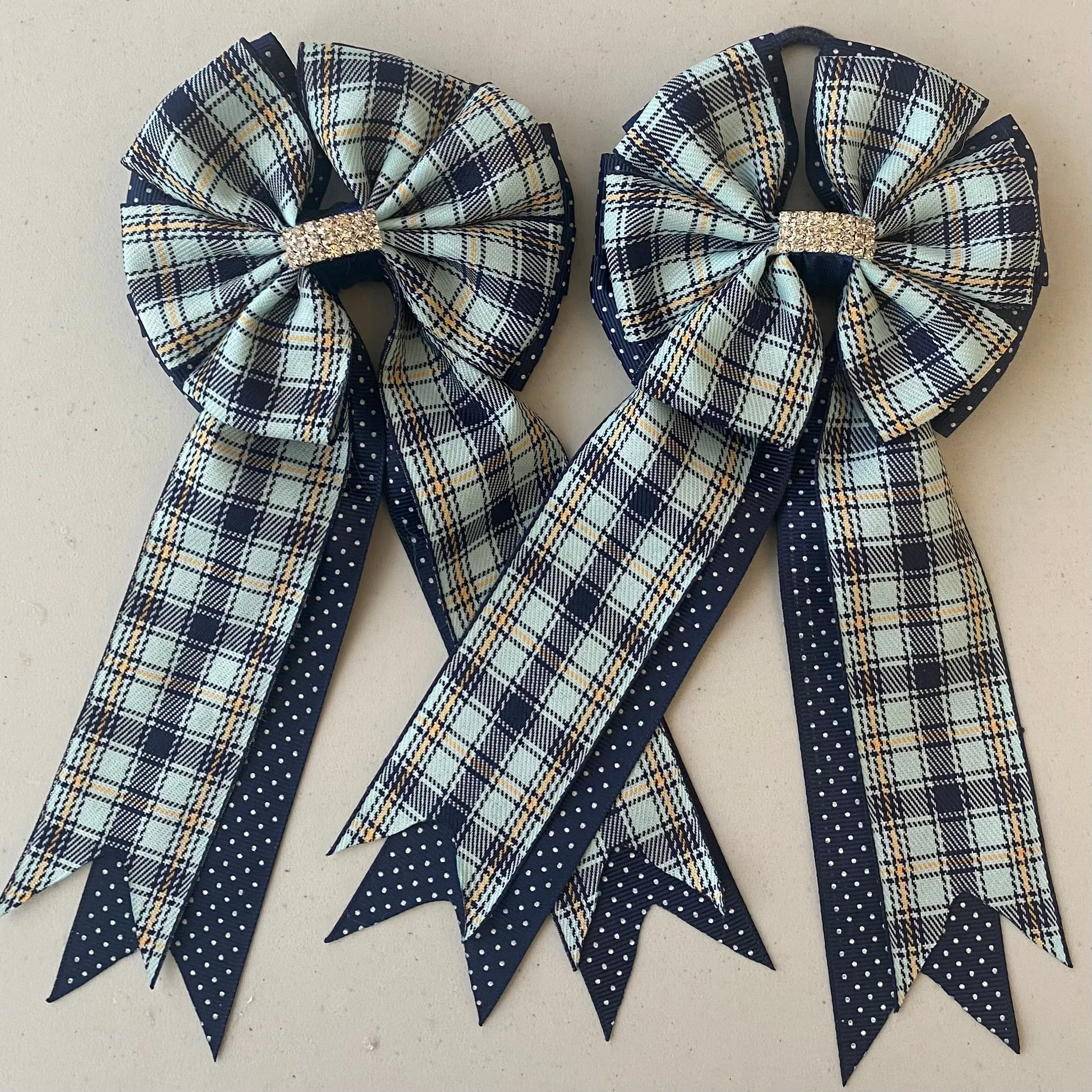 ❤️ Show Bows: Light Blue Plaid Navy Swiss Dot *NEW