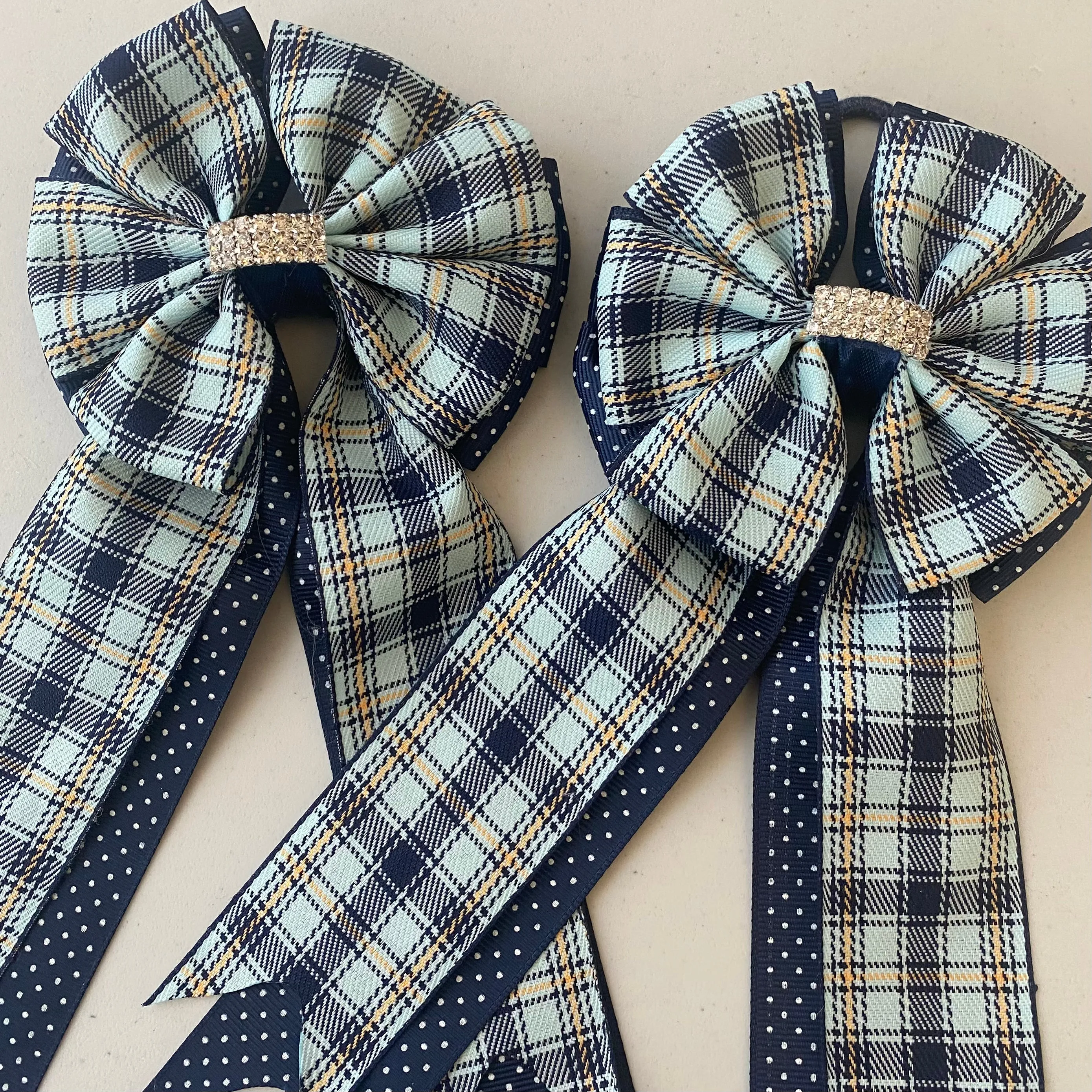 ❤️ Show Bows: Light Blue Plaid Navy Swiss Dot *NEW