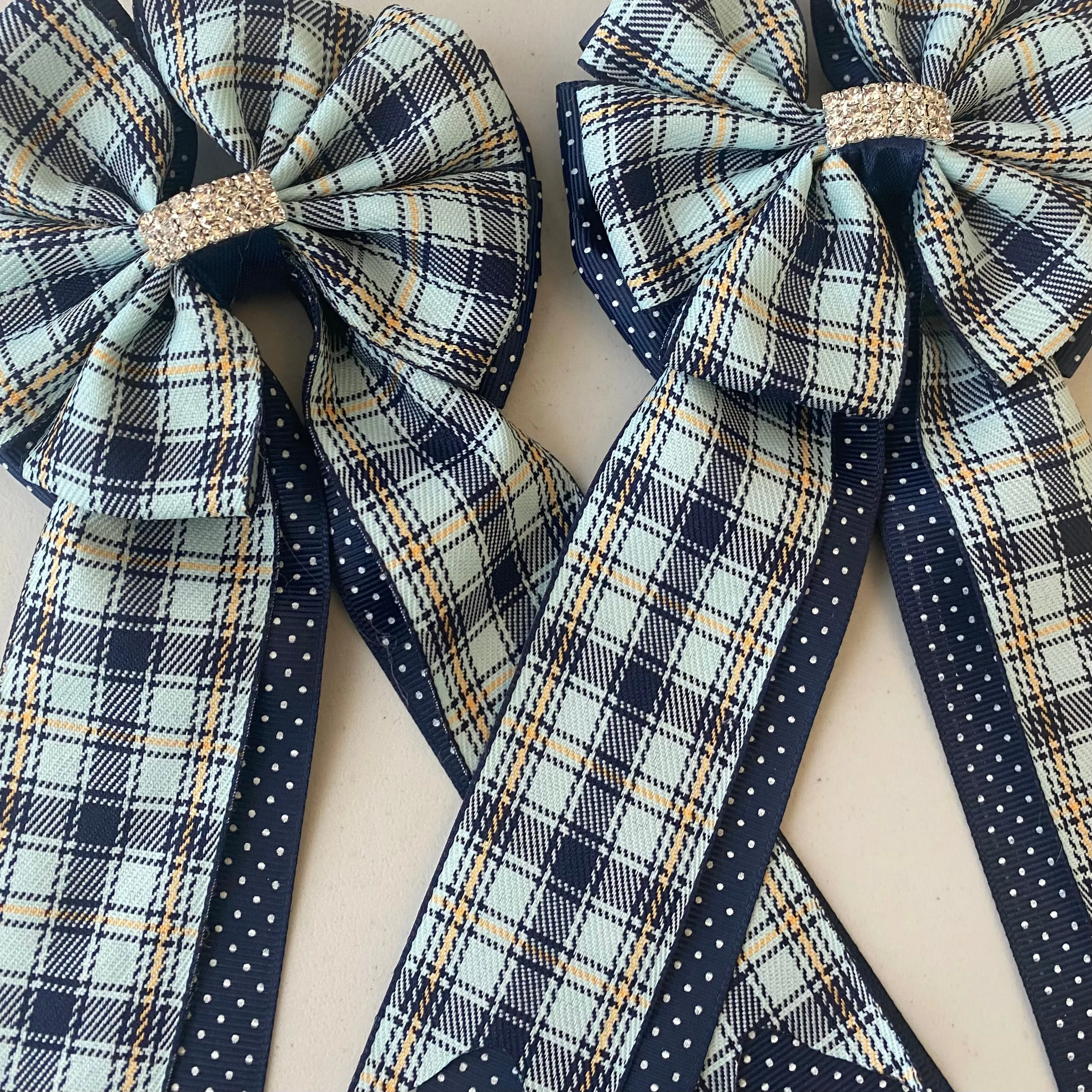 ❤️ Show Bows: Light Blue Plaid Navy Swiss Dot *NEW