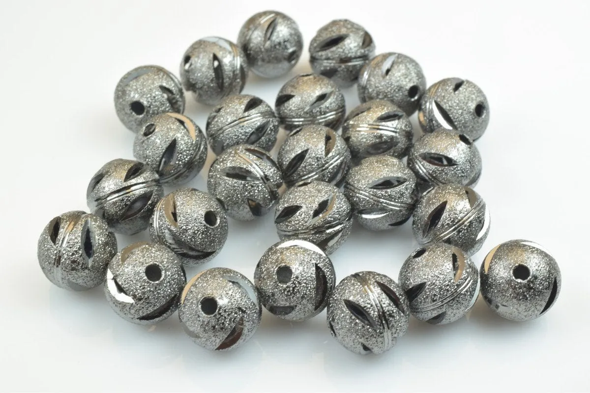 100 PCs Gun Metal Plated Black Carved Round Beads 6mm/8mm/10mm Diamond Cut For Jewelry Making