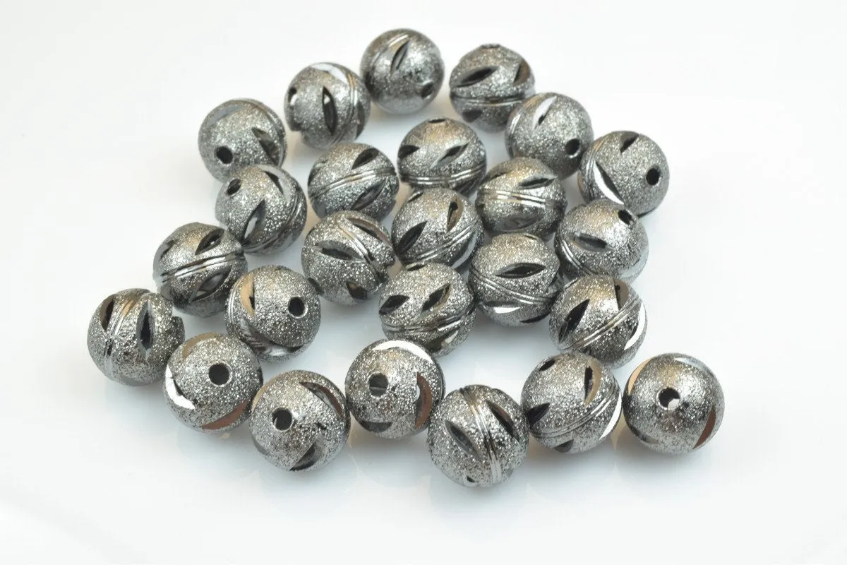 100 PCs Gun Metal Plated Black Carved Round Beads 6mm/8mm/10mm Diamond Cut For Jewelry Making