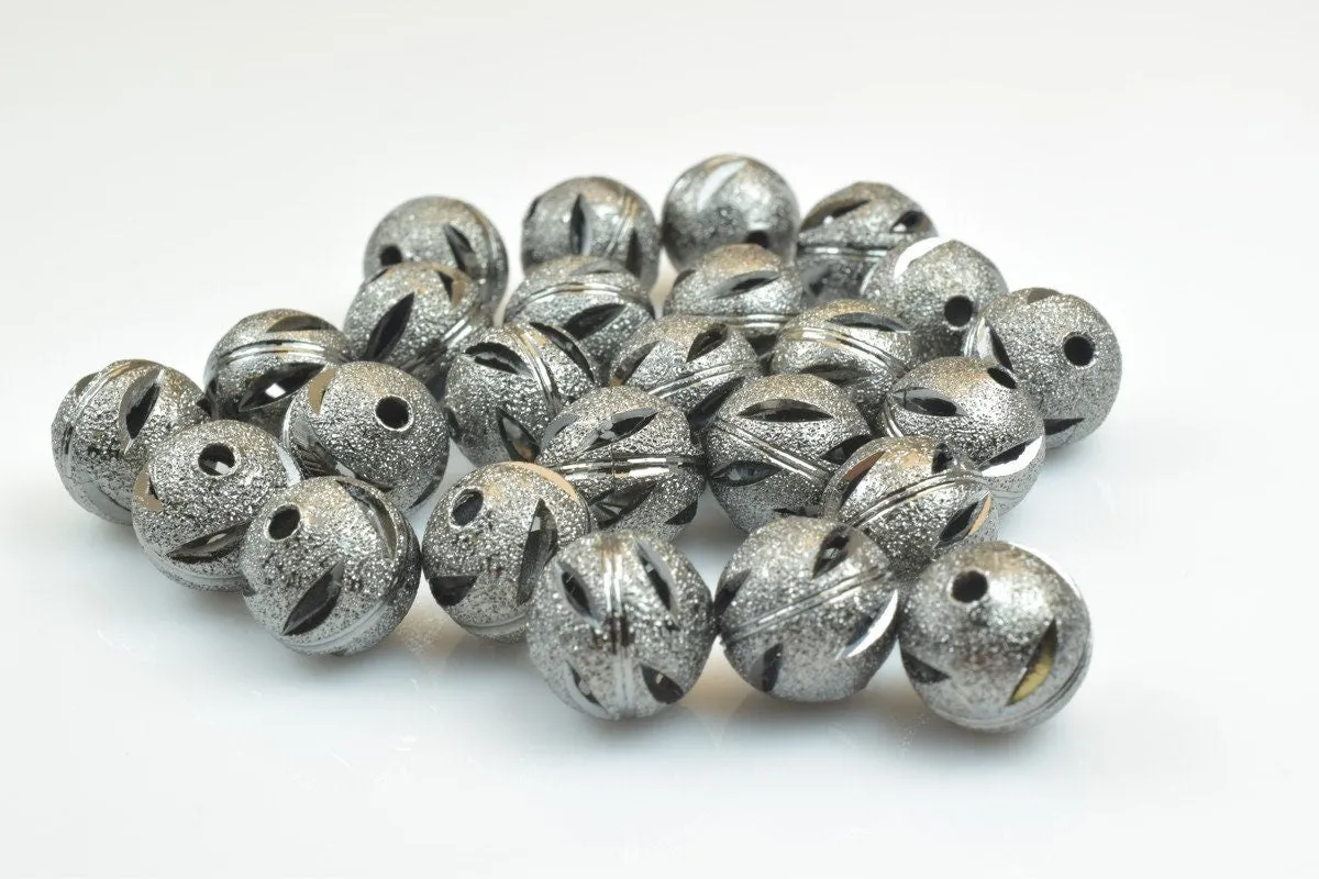 100 PCs Gun Metal Plated Black Carved Round Beads 6mm/8mm/10mm Diamond Cut For Jewelry Making