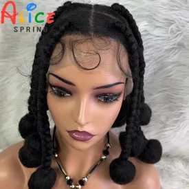 12 Inches Natural Color Synthetic Braided Wigs Transparent Lace Front Kontless Box Braiding Wigs With Baby Hair for Black Women