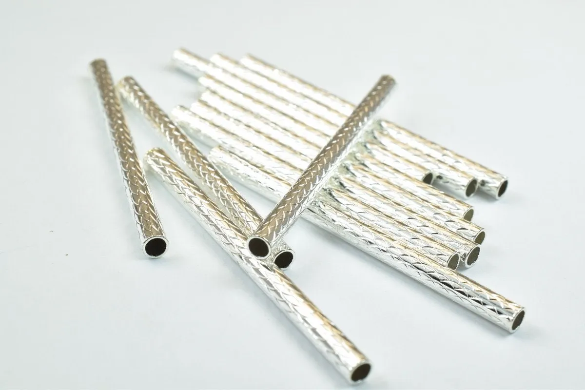 12 PCs Straight Tube Jewelry Finding Beads 3x40mm/3x45mm/3x50mm Diamond Cut Gold/Silver/ Rose Gold/ Gun Metal Diamond Cut For Jewelry Making