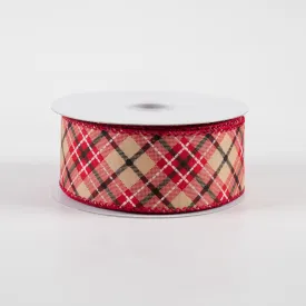 1.5" Argyle Satin Ribbon: Tan, Red, Black, Cream (10 Yards)