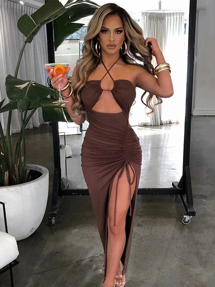 2024 Hot Summer Sexy Sleeveless Cut Out Club Party Vestido Midi Dress