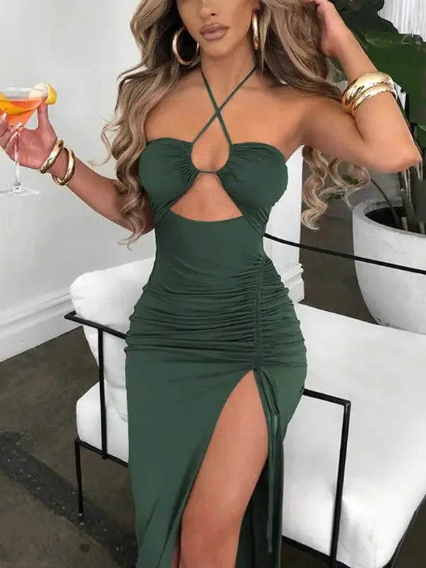 2024 Hot Summer Sexy Sleeveless Cut Out Club Party Vestido Midi Dress