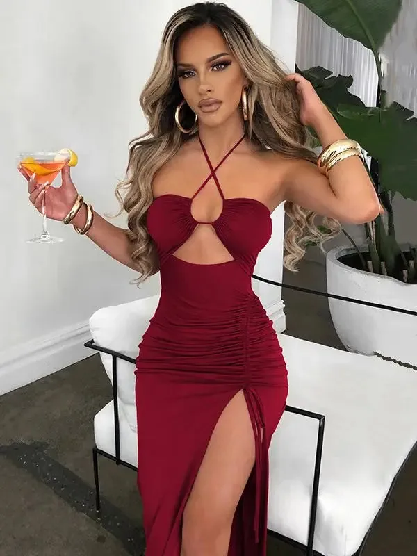 2024 Hot Summer Sexy Sleeveless Cut Out Club Party Vestido Midi Dress