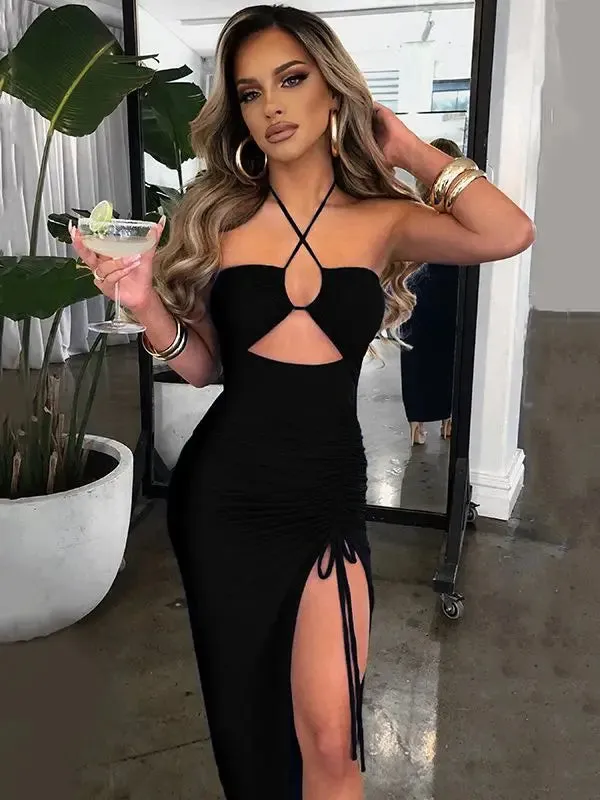 2024 Hot Summer Sexy Sleeveless Cut Out Club Party Vestido Midi Dress