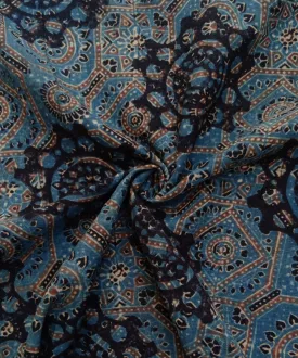 2.5m Blue black handspun handwoven cotton ajrakh kurta material