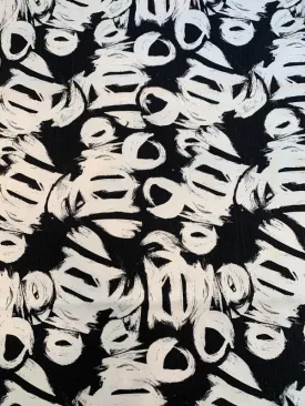 Abstract Painterly Printed Stretch Cotton Twill - Black / White