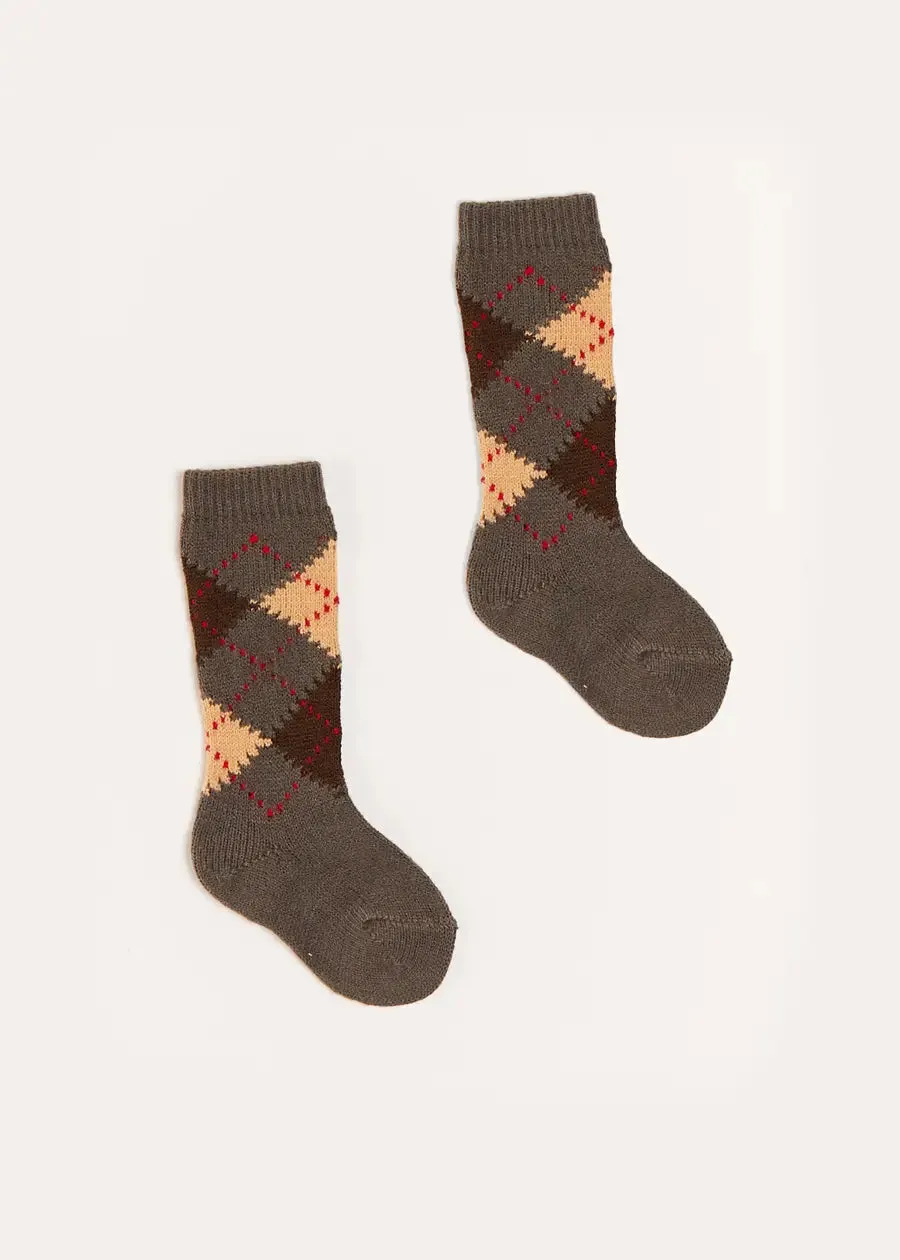 Argyle Knee Socks in Brown (2-10yrs)