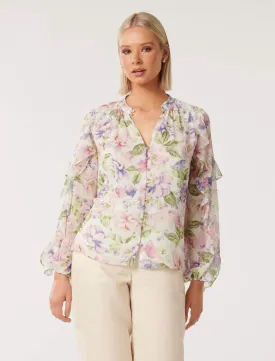 Belle Printed Ruffle Blouse