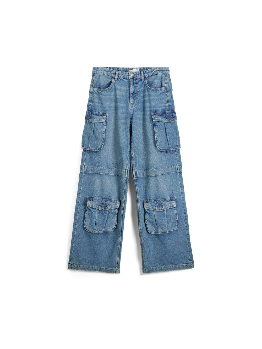 Bershka wide cargo jeans, blue