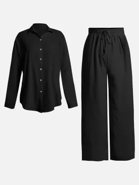 Black Drape Top & Wide Pants Set