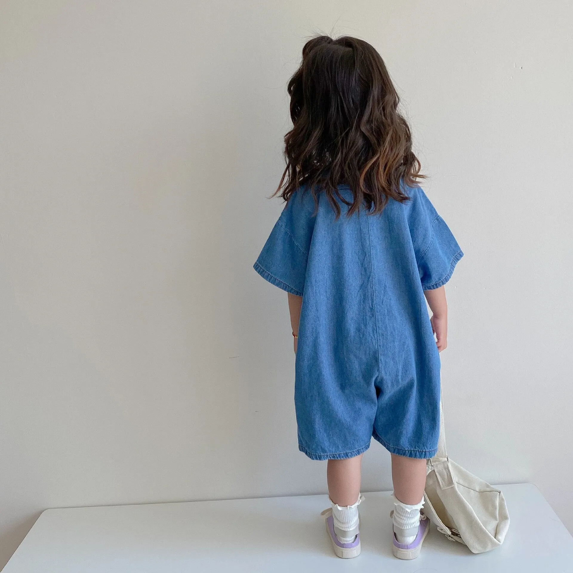 Blue Button Up Baggy Denim Jumpsuit for Girls