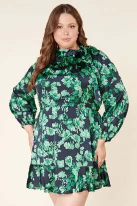 Botanica Tie Neck Ruffle Hem Dress Curve