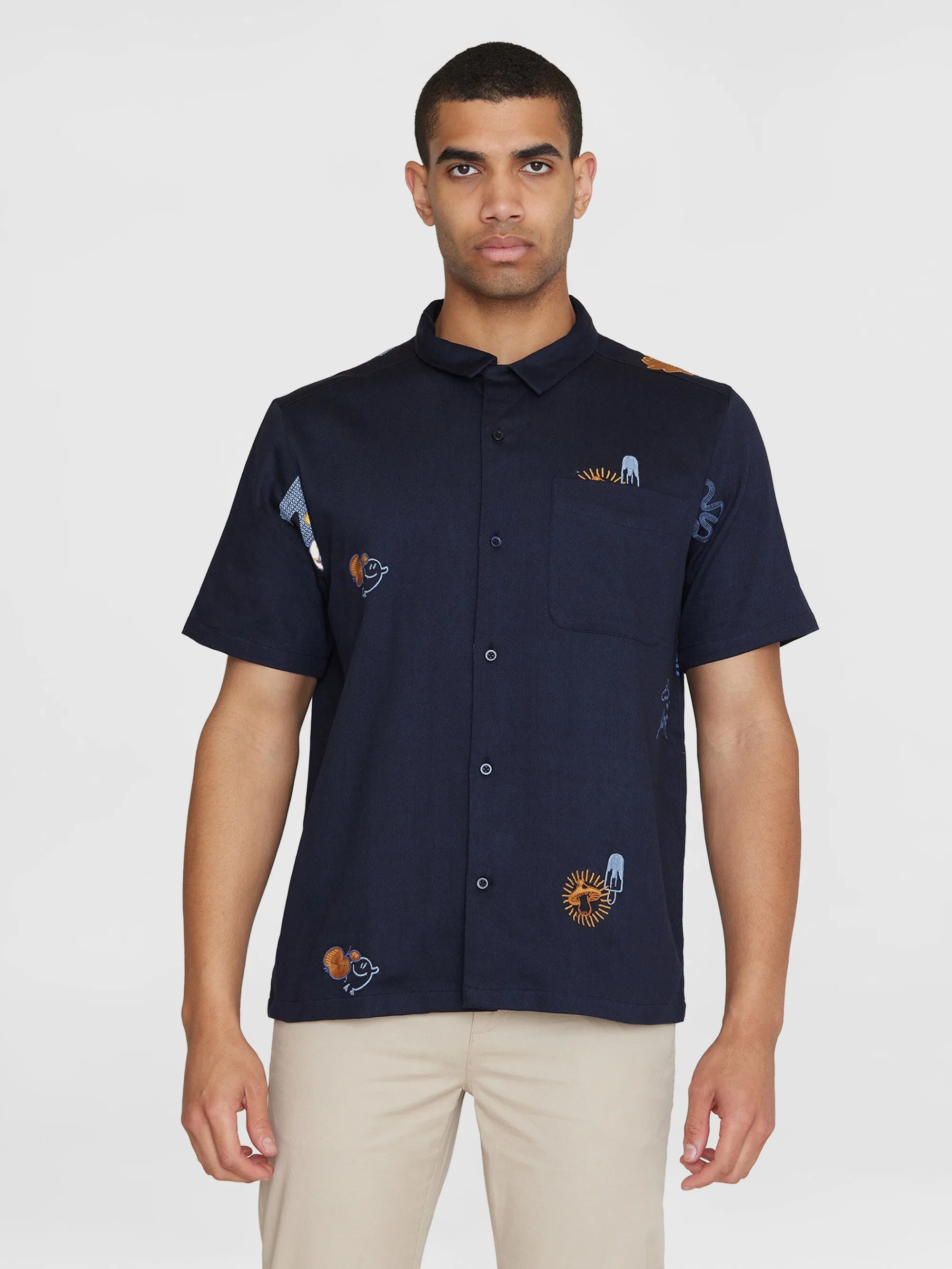 Box fit short sleeve shirt with embroidery - GOTS/Vegan - Night Sky