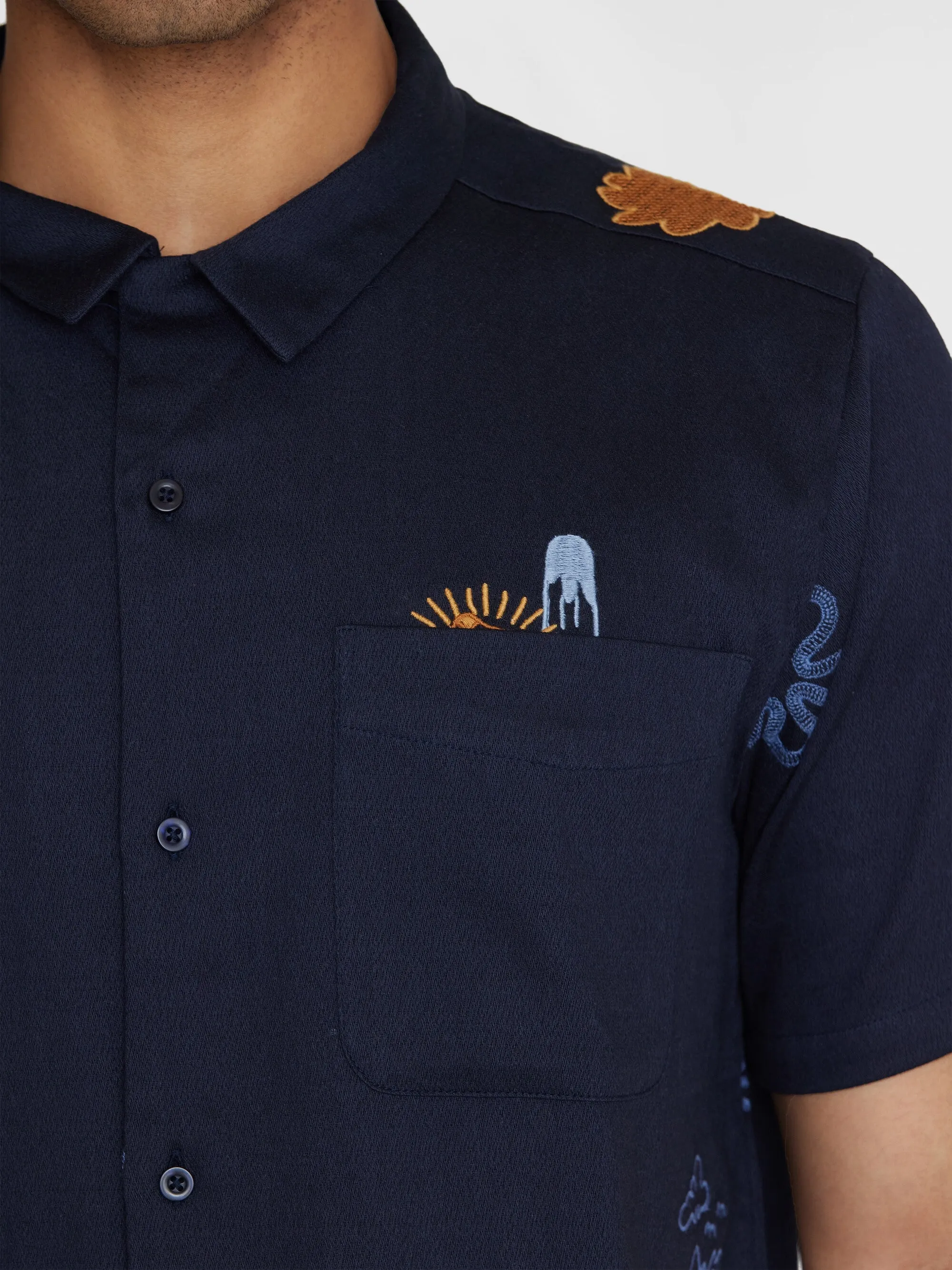 Box fit short sleeve shirt with embroidery - GOTS/Vegan - Night Sky