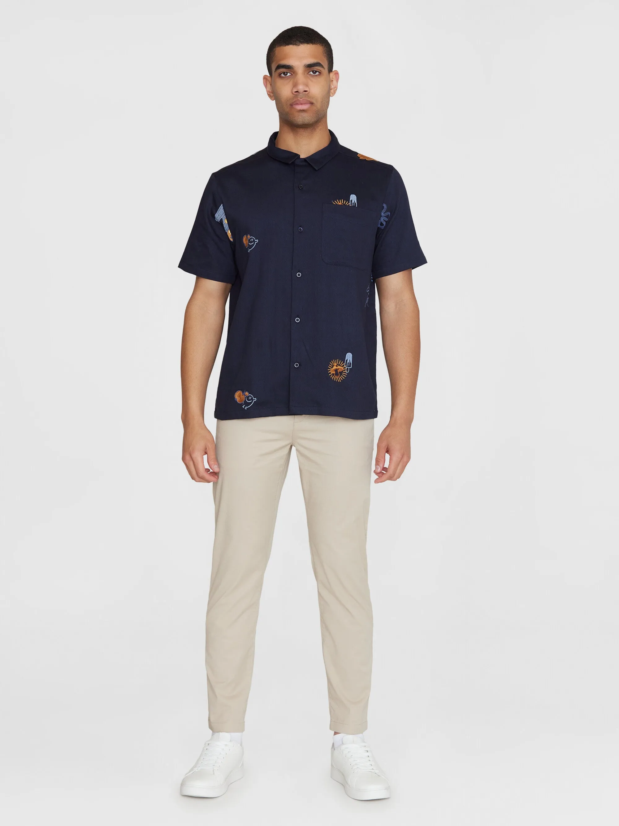 Box fit short sleeve shirt with embroidery - GOTS/Vegan - Night Sky