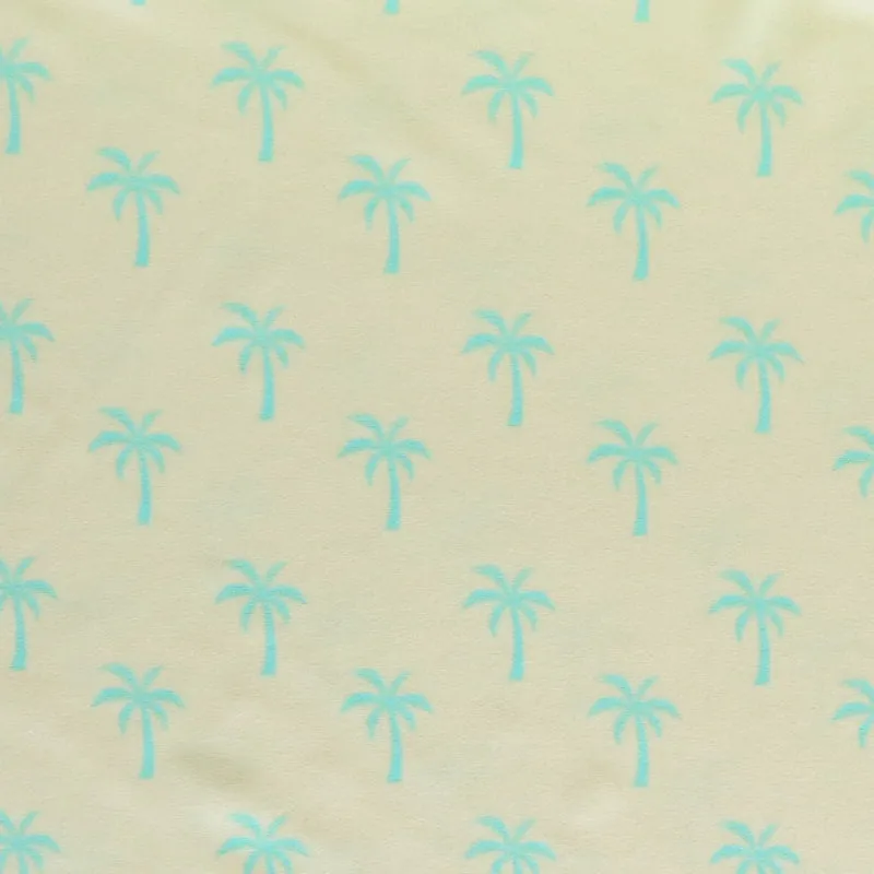 Bright Blue Palms on Light Yellow Poly Spandex Swimsuit Fabric