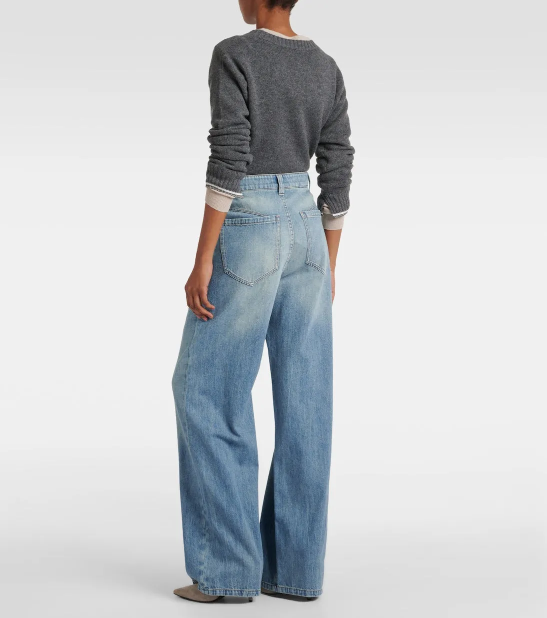 Brunello Cucinelli Wide Leg High Rise Jeans, Blue