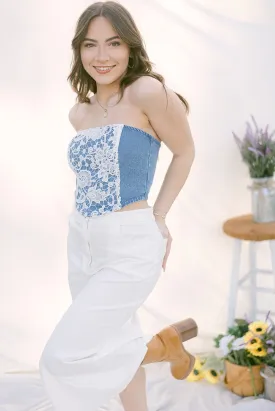 Crochet Denim Corset Tube Top