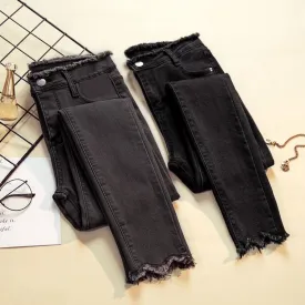 Denim Black Gray Blue Plus Velvet Fringe Jeans