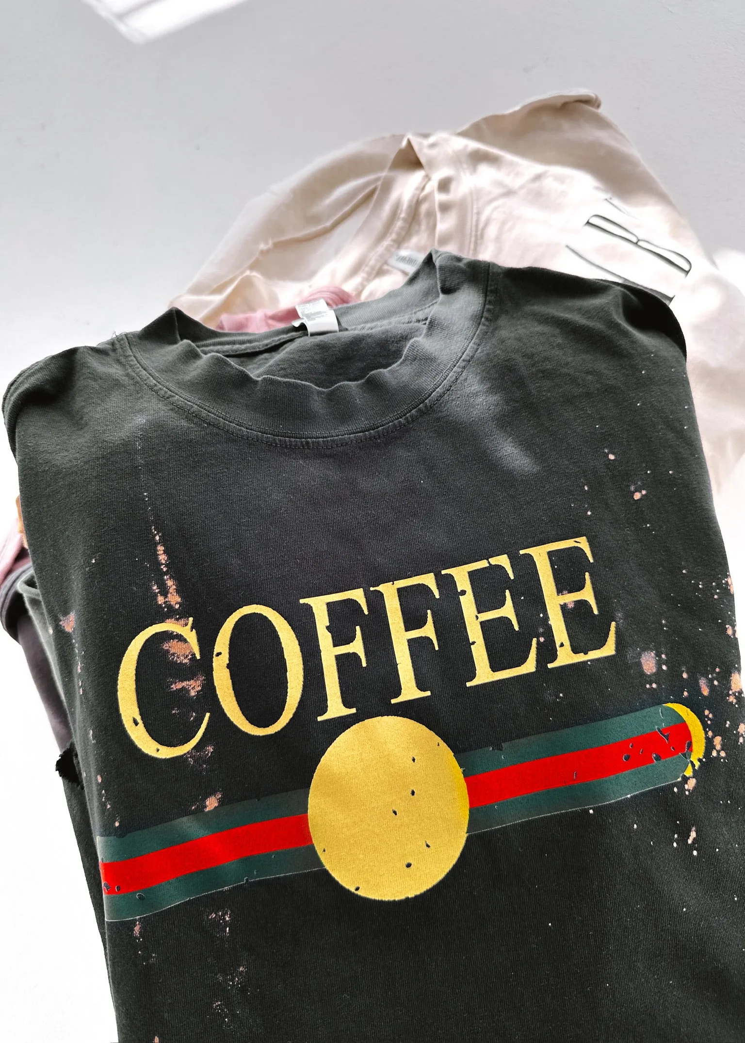 DESIGNER COFFEE BLEACHED OUT SIDE SLIT TEE