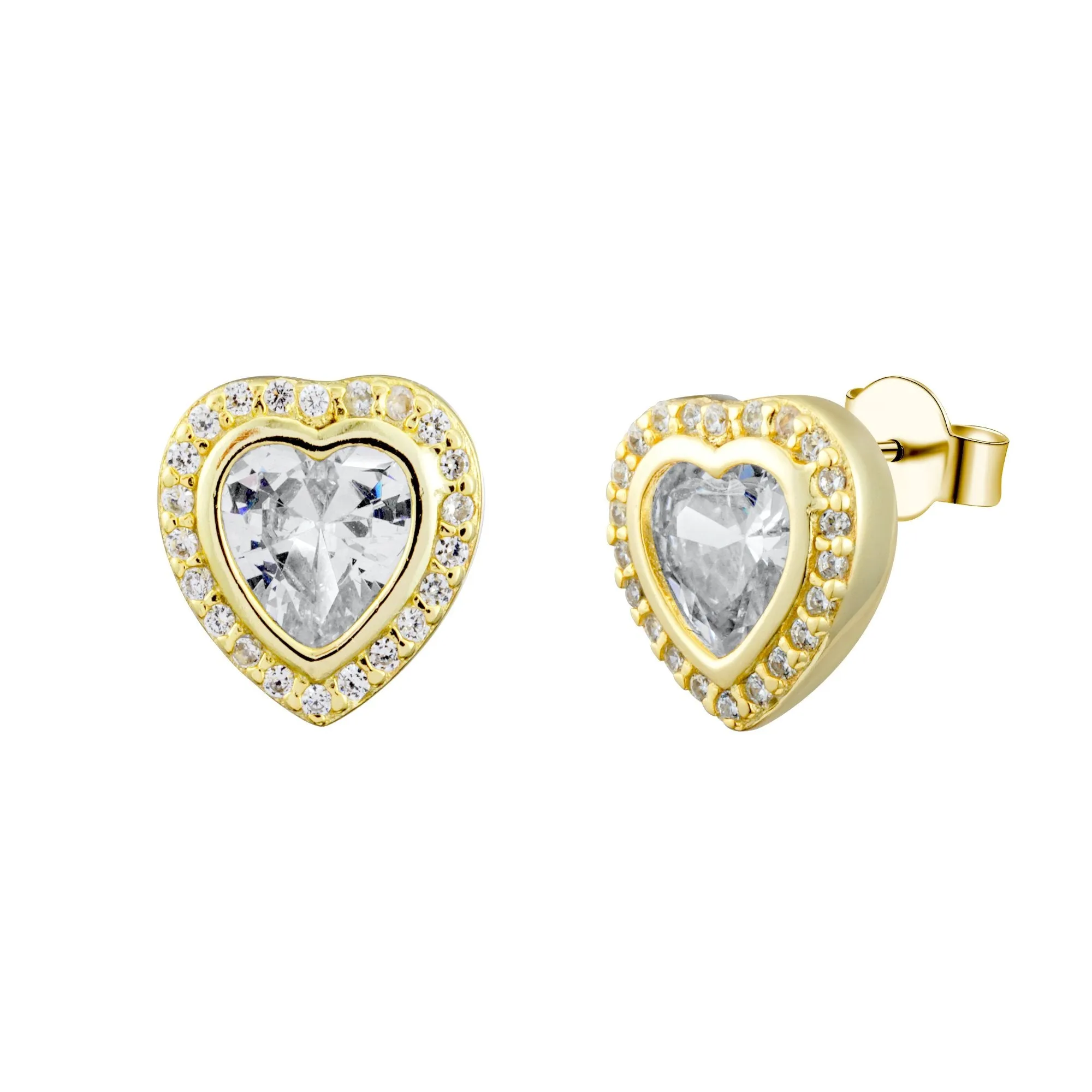 Elevated Halo Heart Crystal Pave Stud Earrings