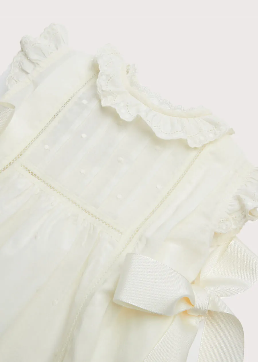 Embroidered Lace Trim Gown in Ivory (6-12mths)