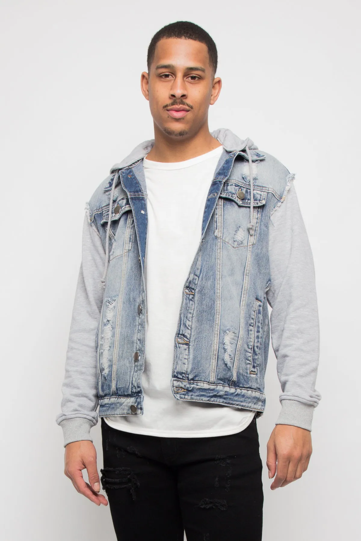 Fleece Denim Jacket with Hood