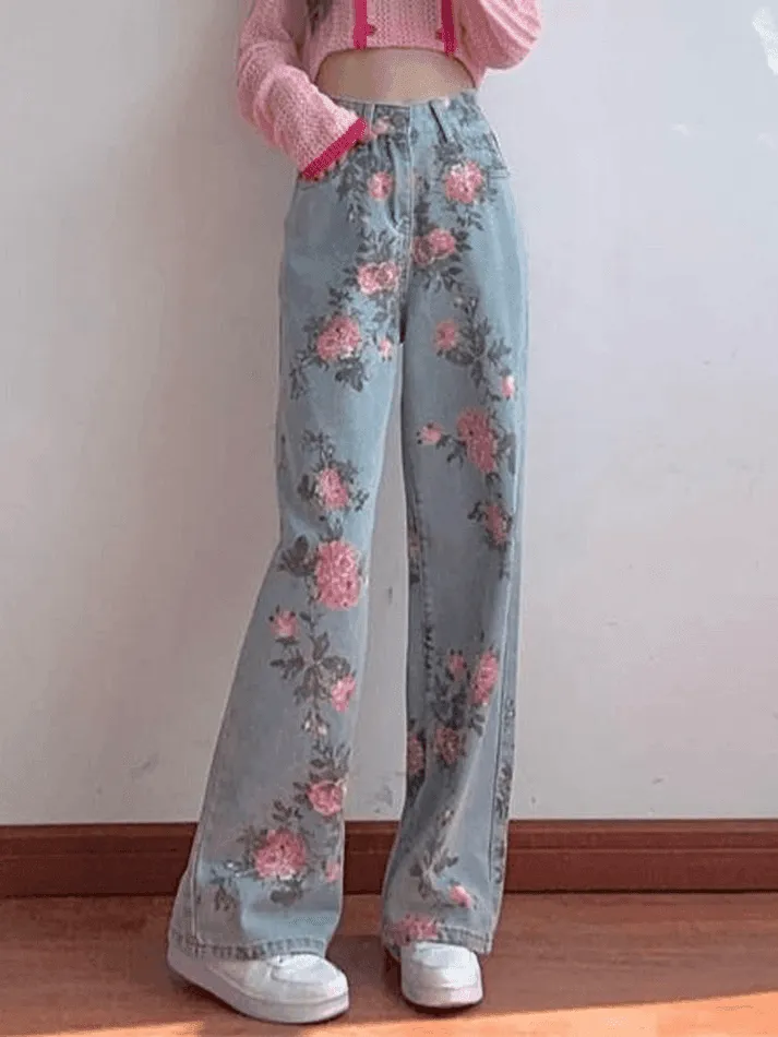 Floral High Rise Boyfriend Jeans