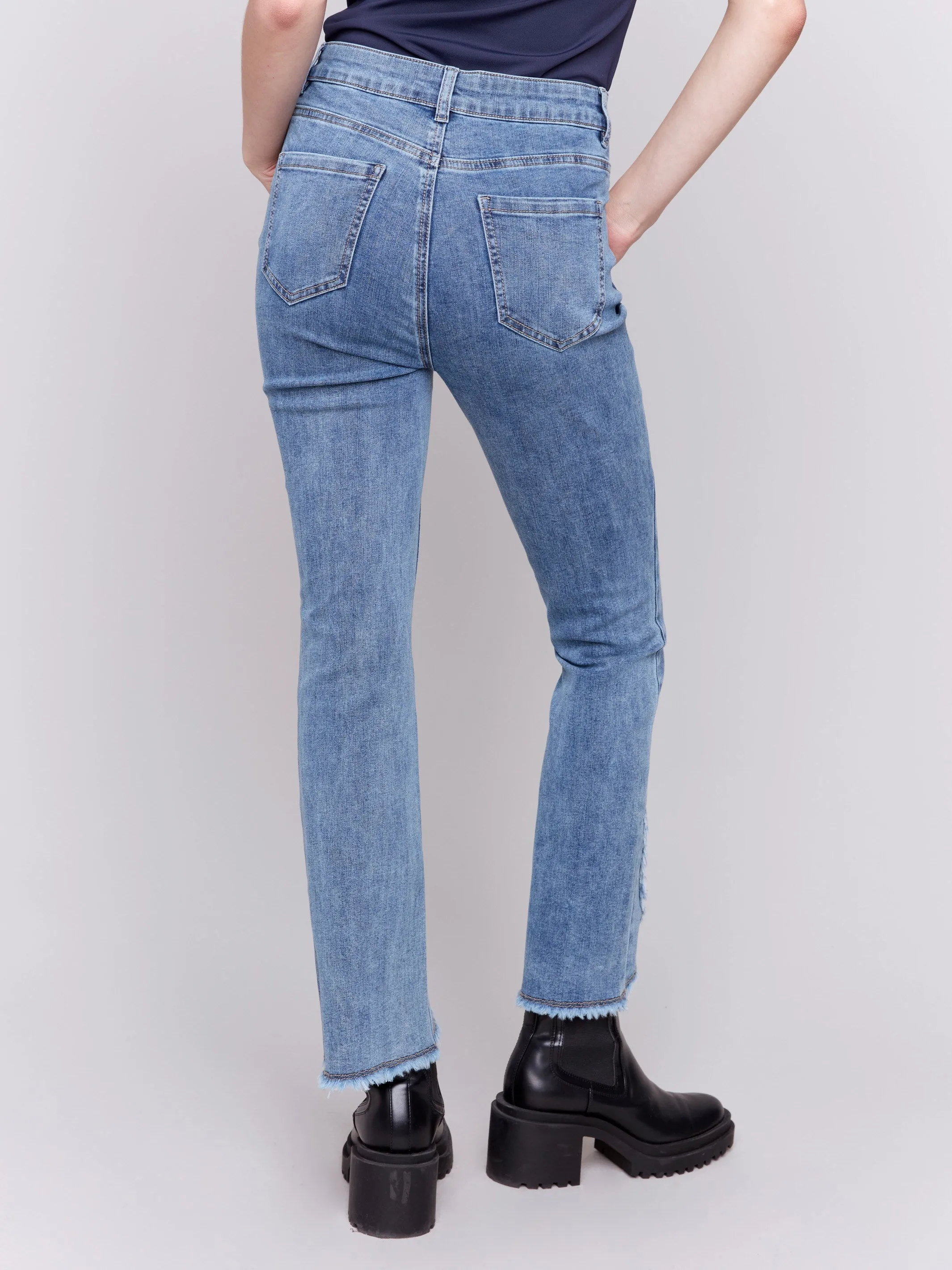 Front Tulip Hem Jeans - Medium Blue