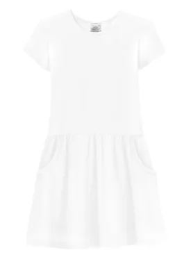 Girls Soft Cotton Jersey Short Sleeve Drop Waist Pocket Dress