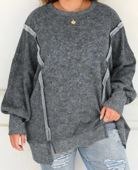 Gray Expose Seamed Acid Washed Sweatshirt