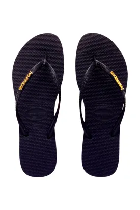 Havaianas | Womens Slim Metal Gold Logo  (Black/Gold)