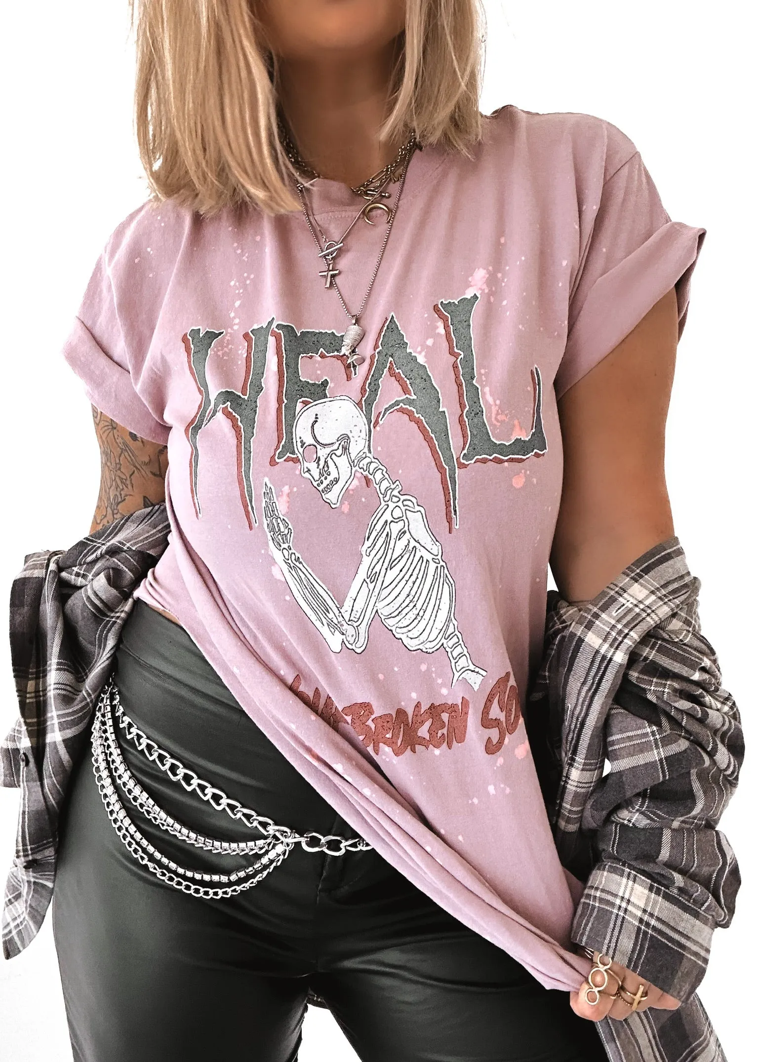 HEAL YOUR BROKEN SOUL BLEACHED OUT SIDE SLIT TEE