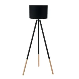 LAMP FLOOR-WOODEN TRIPOD-BLACK FABRIC SHADE 156cm