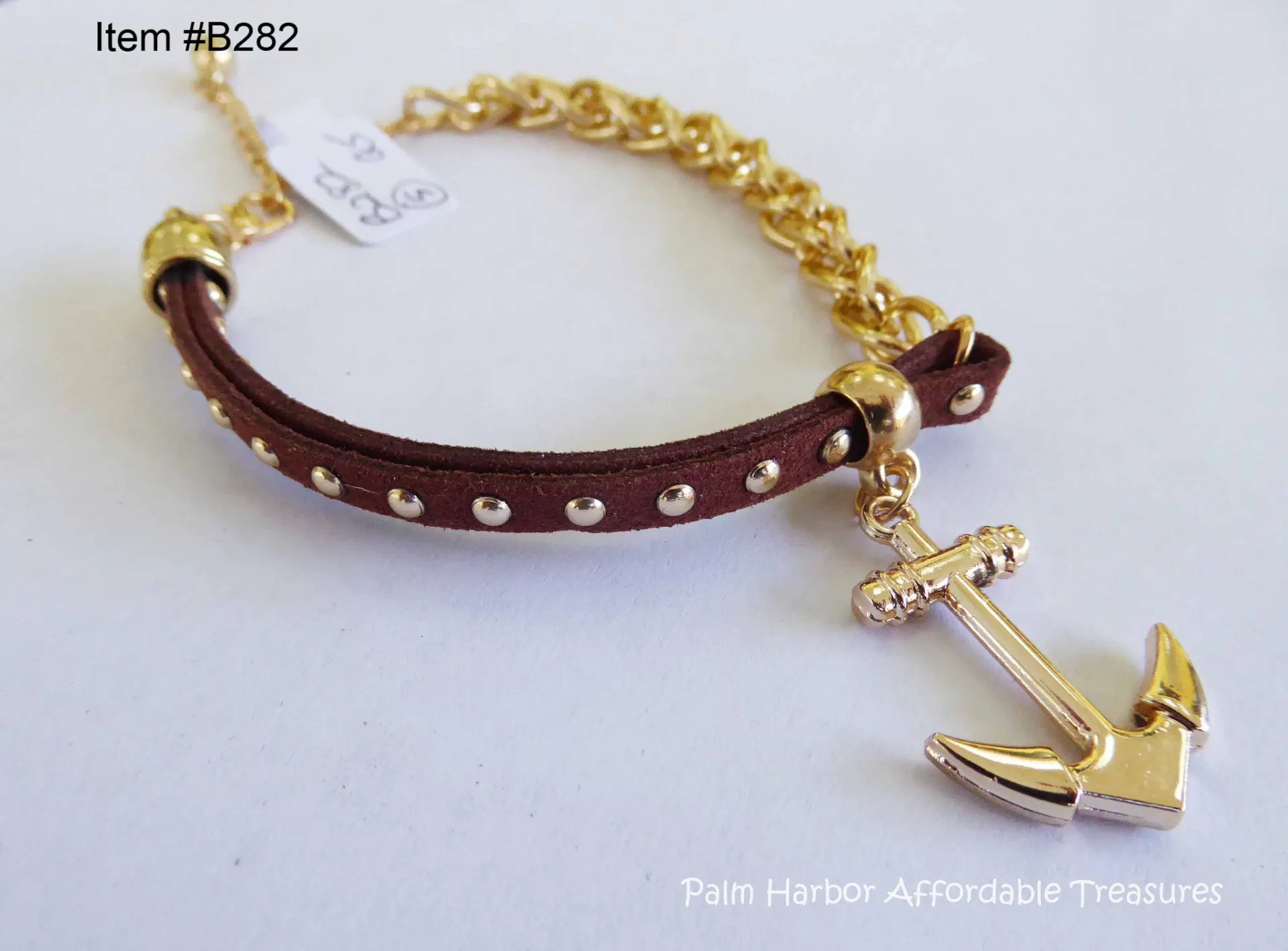 Leather Rope Chain Bracelet with Anchor With Studs