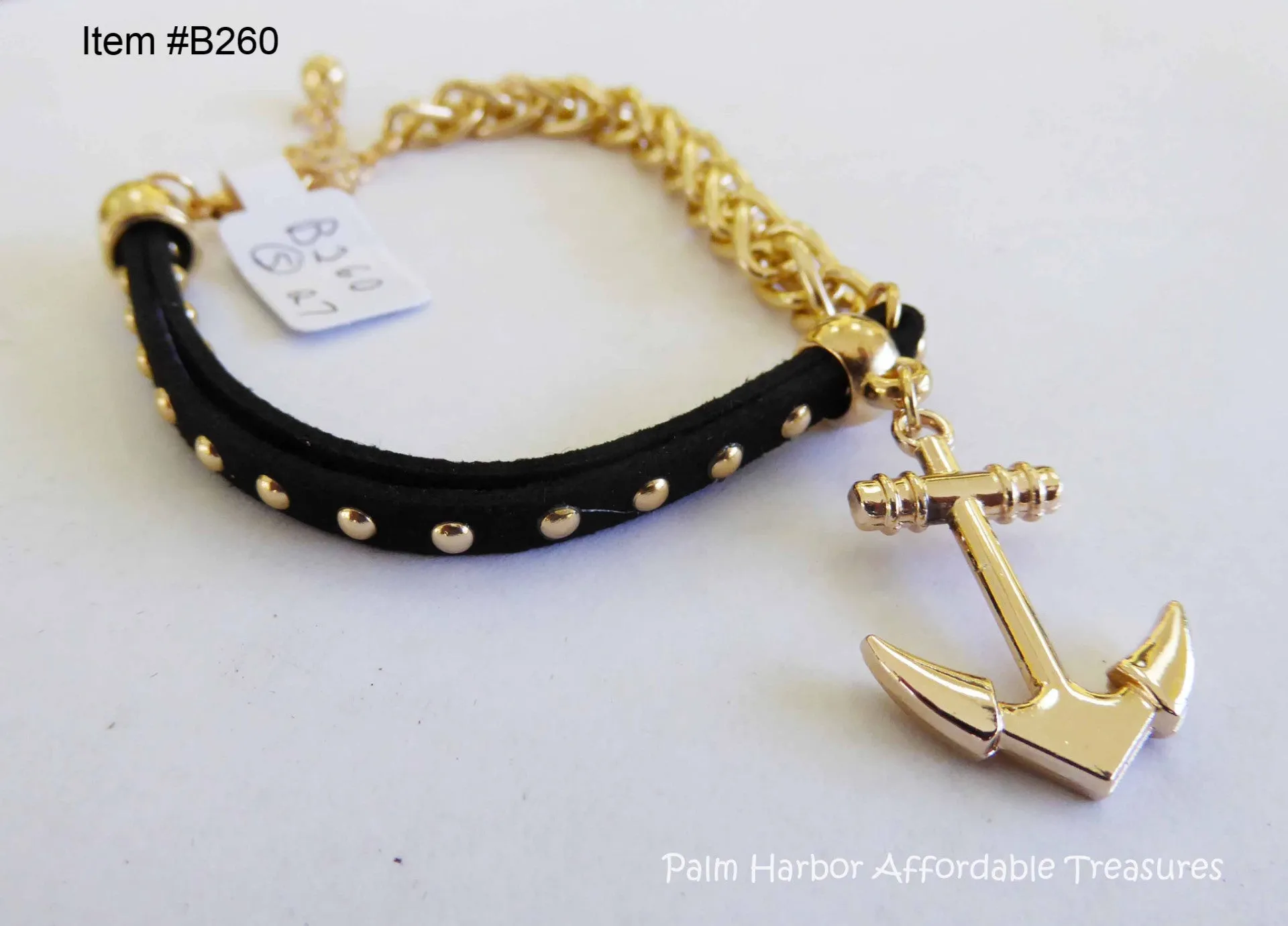 Leather Rope Chain Bracelet with Anchor With Studs