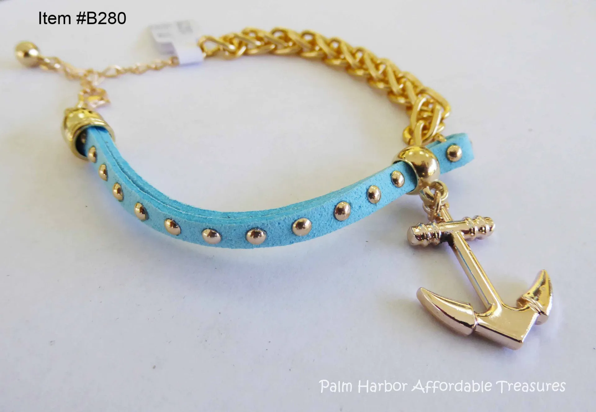 Leather Rope Chain Bracelet with Anchor With Studs