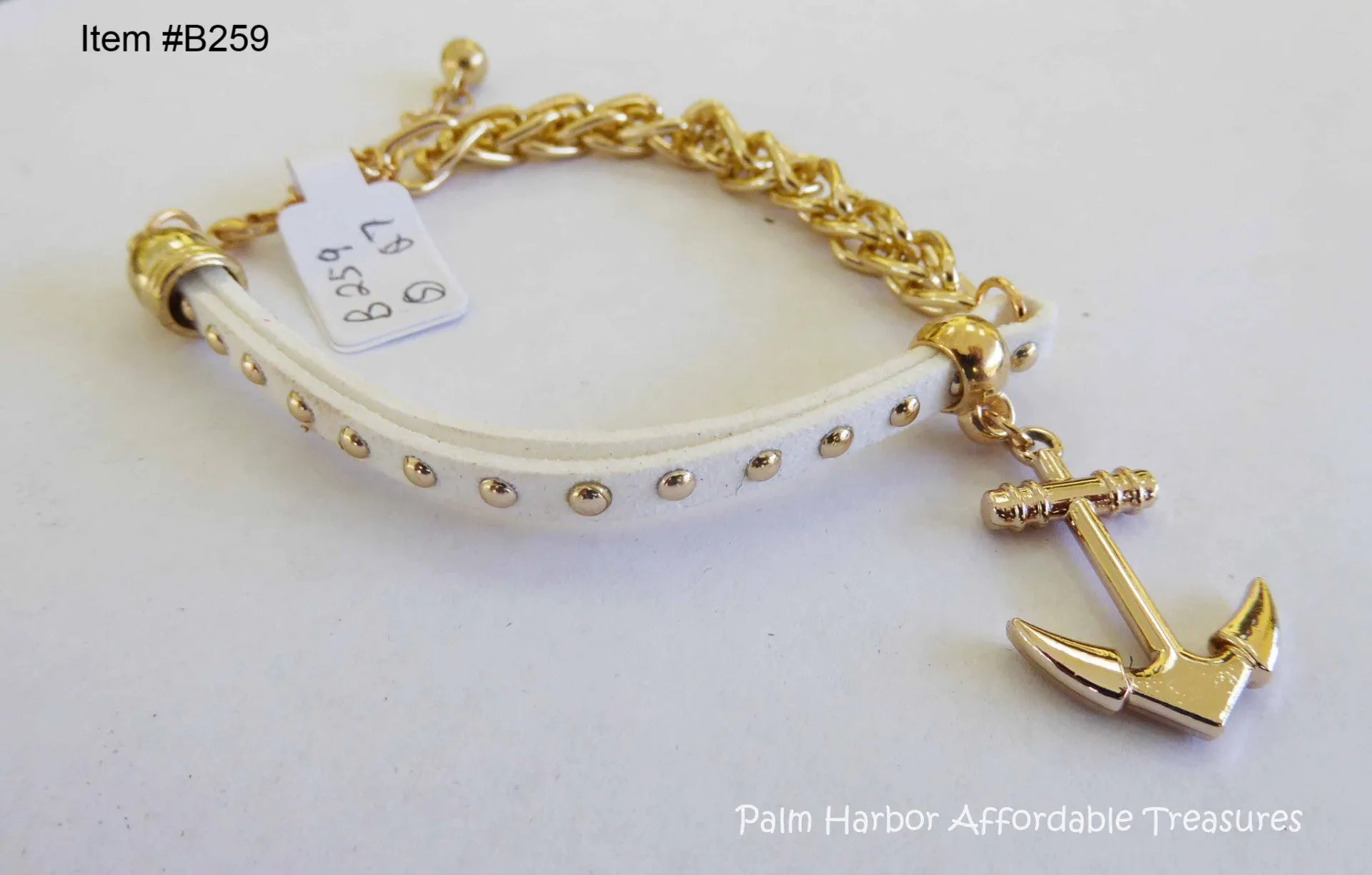 Leather Rope Chain Bracelet with Anchor With Studs