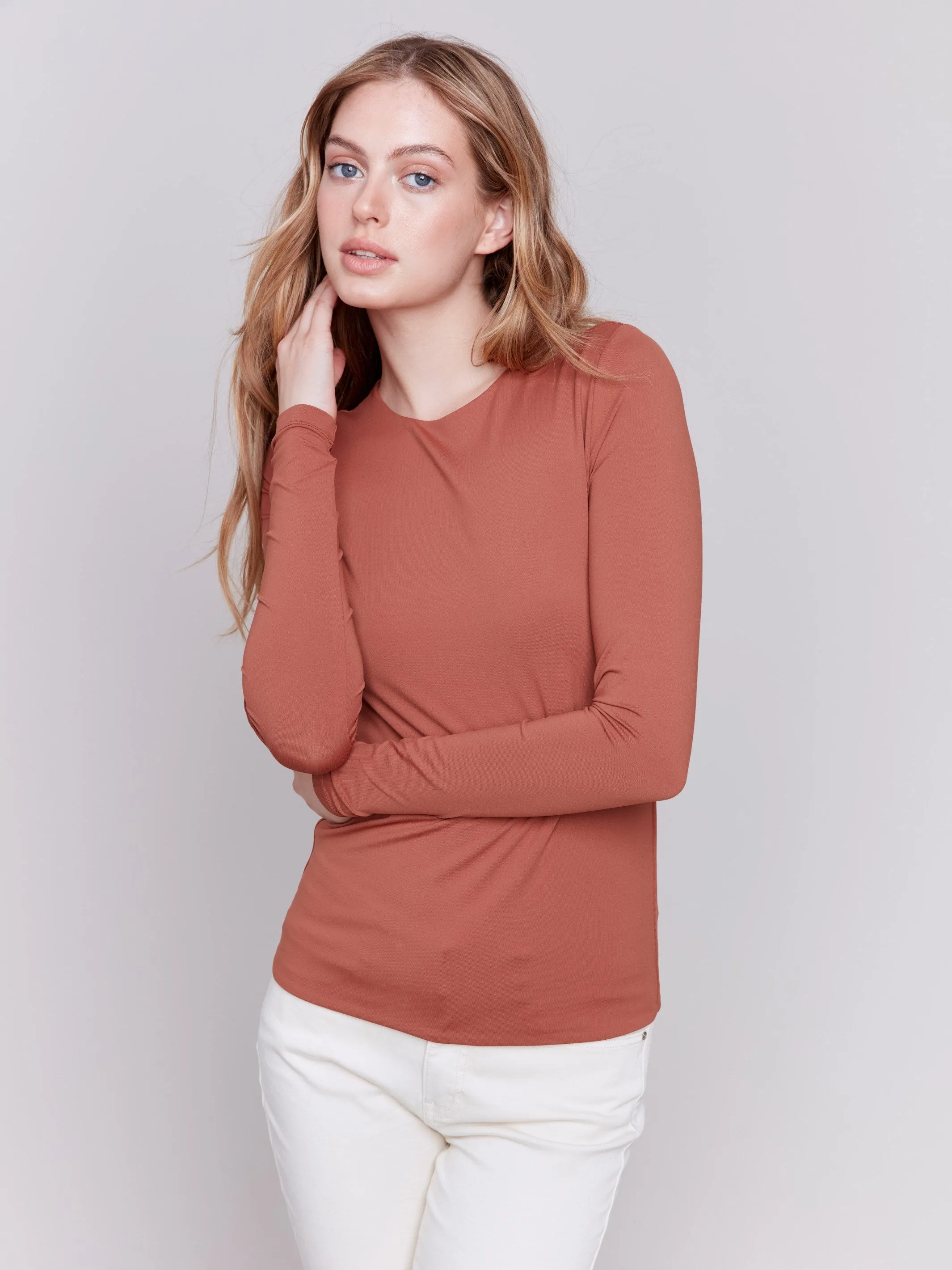 Long Sleeve Super Stretch Top - Terracotta