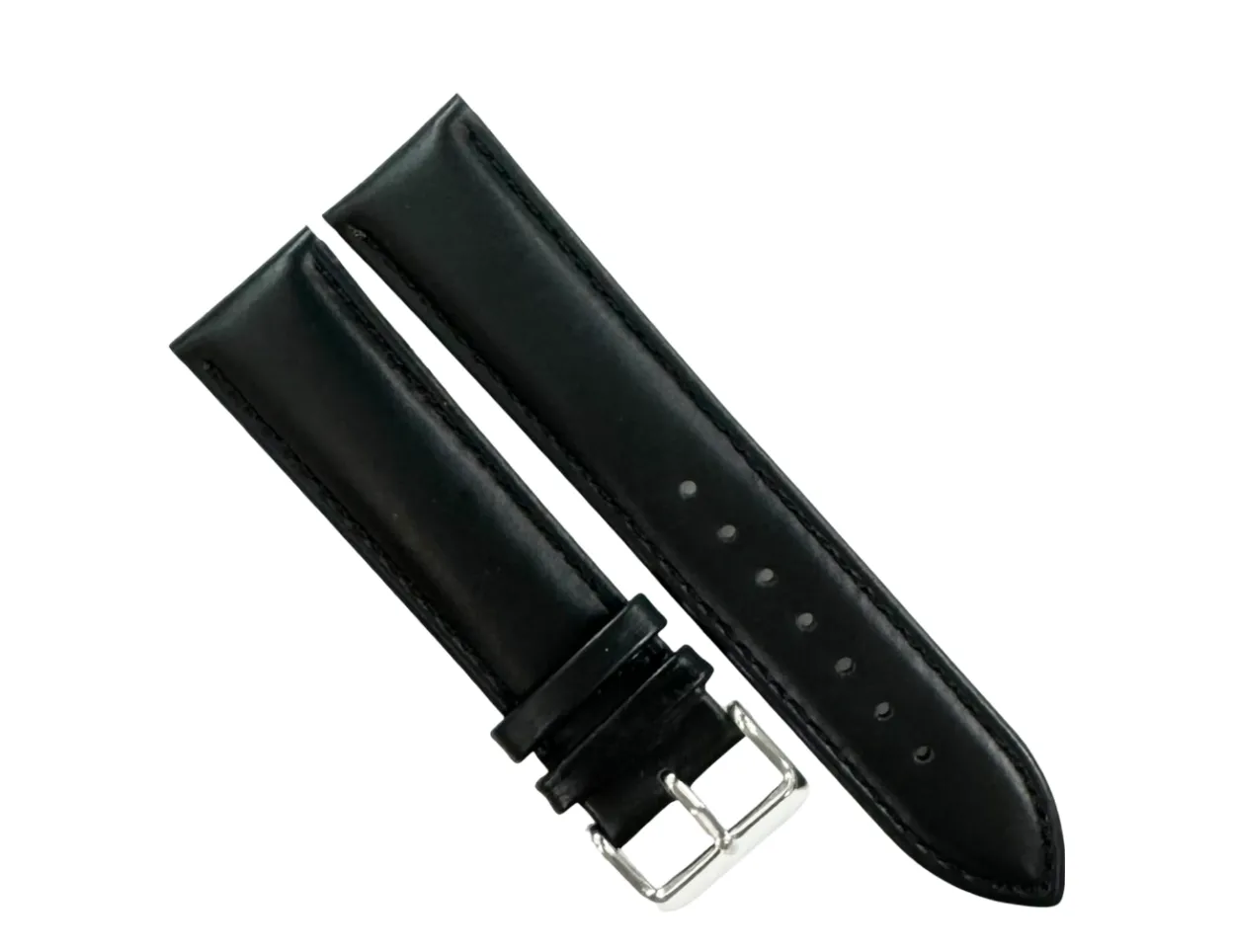 (Lot of 6) 22 MM Plain Black Padded Genuine Leather Watch Band, Stitches