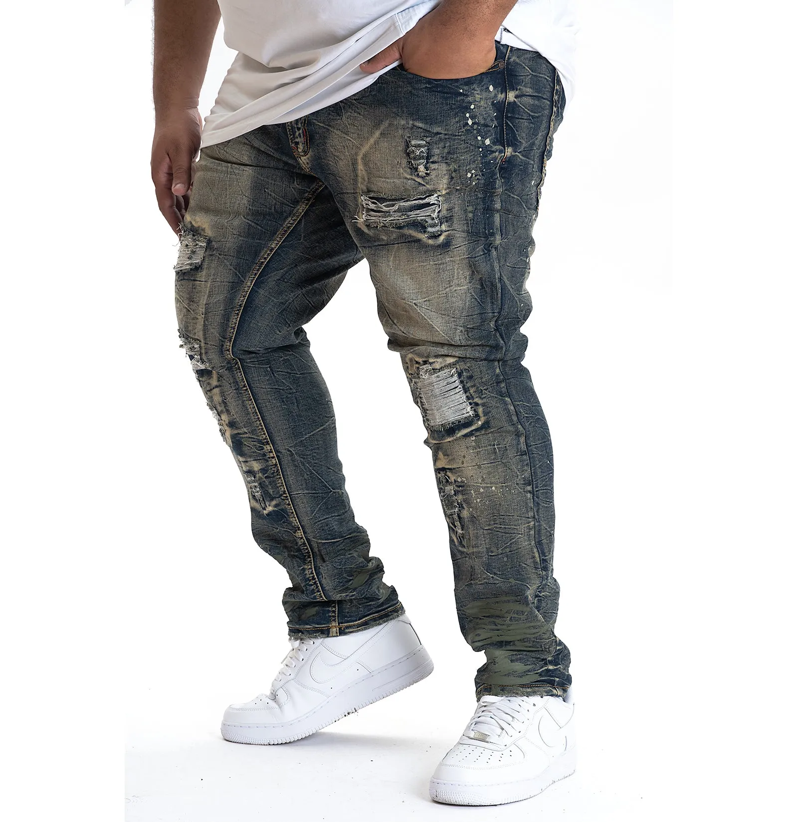 M1725 Shredded Denim Jeans with Paint Splashes - Vintage