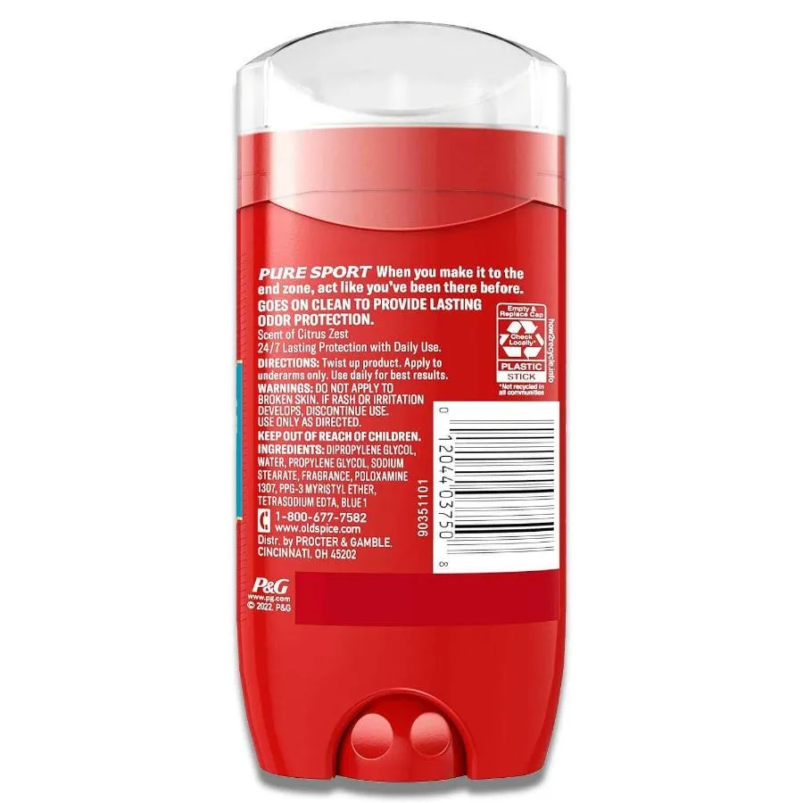 Old Spice -  Antiperspirant & Deodorant, Red Zone Pure Sport for Men, Stick - 3 Oz - 12 Pack