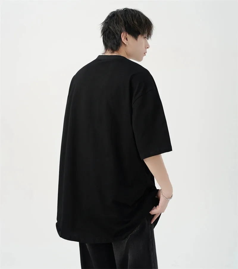 Oversized Black T-Shirt with Zipper Shoulder Detail