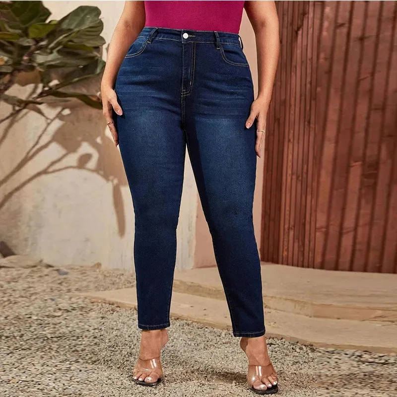 Plus Size High Stretch Mom Jeans | Elastic Denim, Classic Style