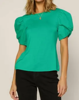 "poppy" Puff Sleeve Top In Kelly Green